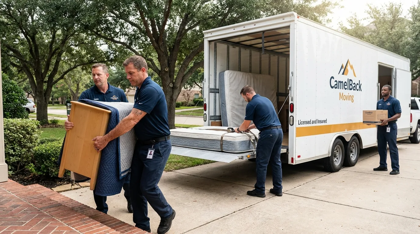 Crew loading residential truck for cross-state move from Forest, OH