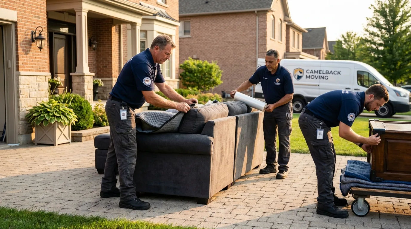 Large estate moving crew wrapping furniture in Forest, OH