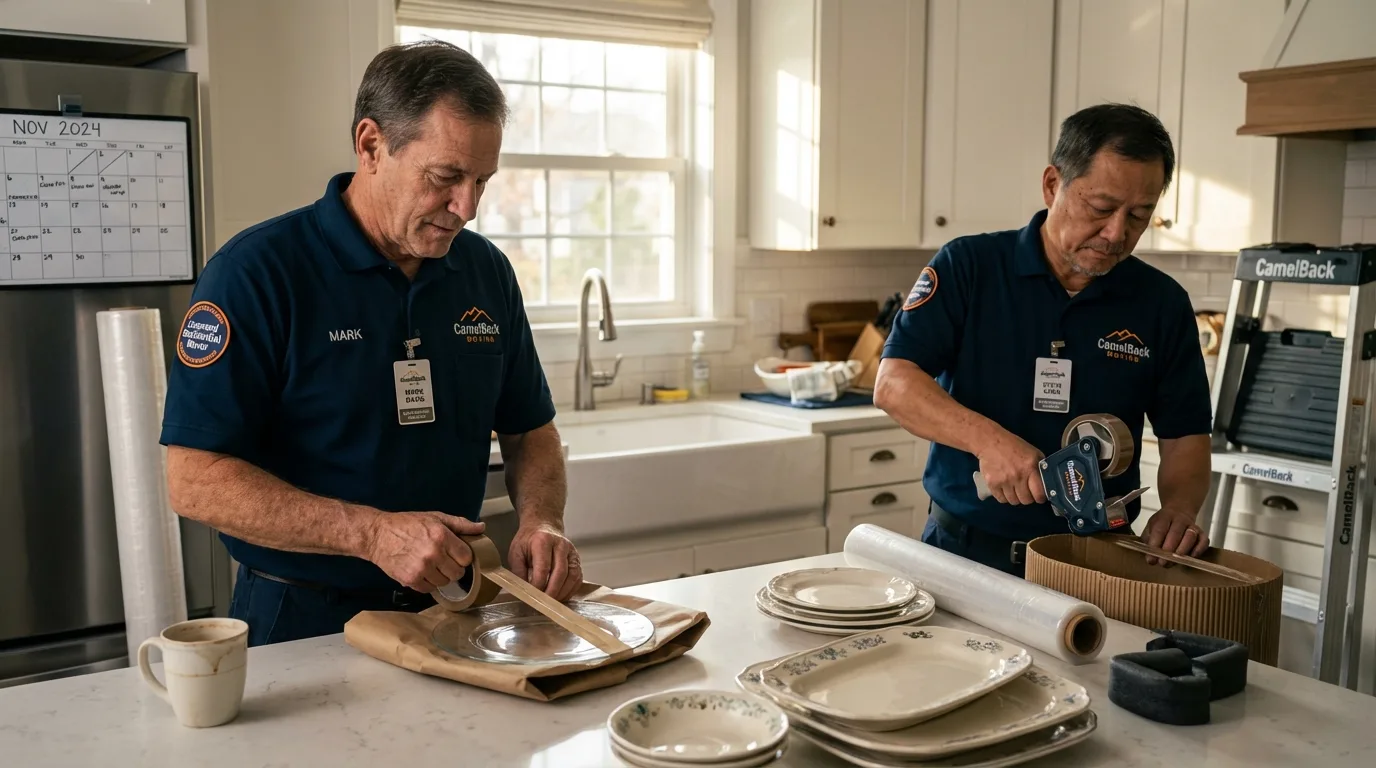 Professional crew packing kitchen dishware in Forest, OH